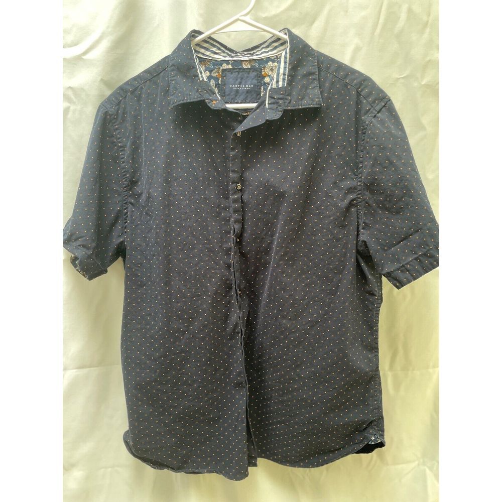Cactus Man Ricky Singh Shirt Mens XL Blue Polka Slim Fit Button Up‎ Short Sleeve